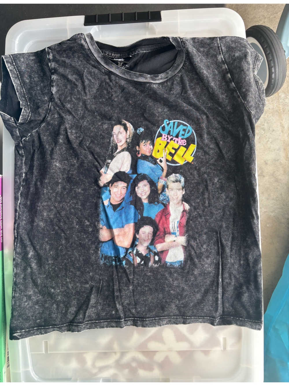 Cotton On Black Acid-Wash 'Saved By The Bell' Graphic Tee